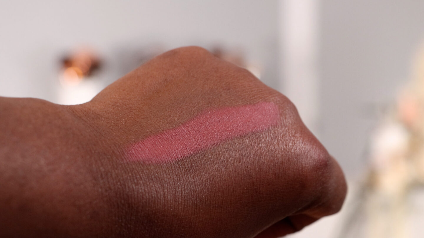 This image show the Huda Beauty Power Bullet Lipstick swatches in the shade Wedding Day