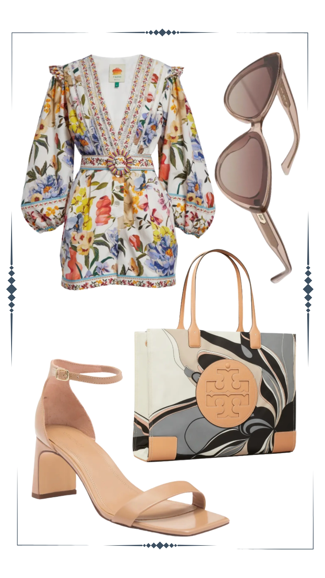 Every Day Fashion Ideas for women featuring a stunning dress, handbag, open shoes and sun glasses