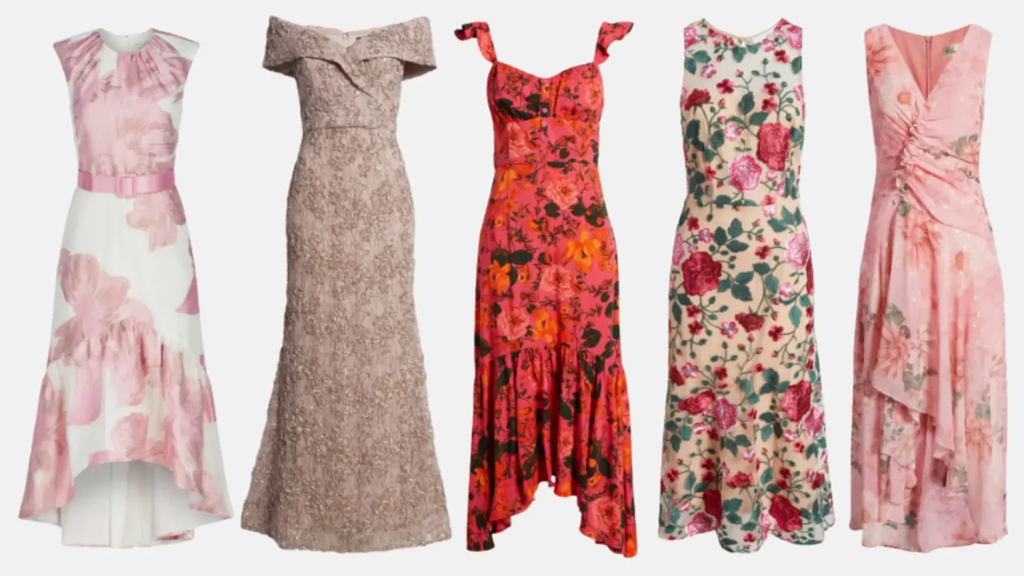 a group of dresses with floral designs