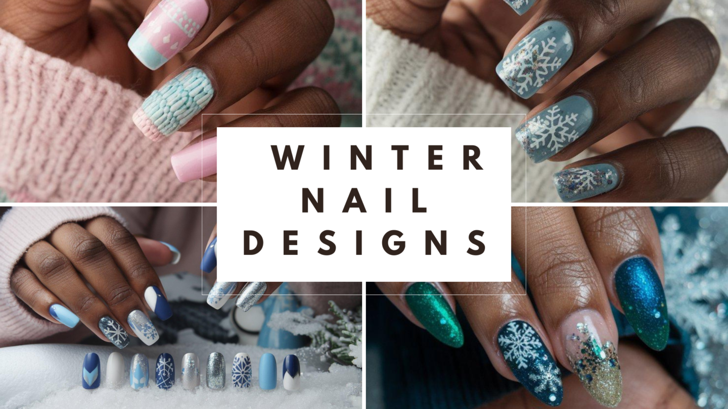 stylish winter nail designs featuring various shades of blue, silver, and white. Incorporate snowflake patterns, glitter accents, and matte finishes.