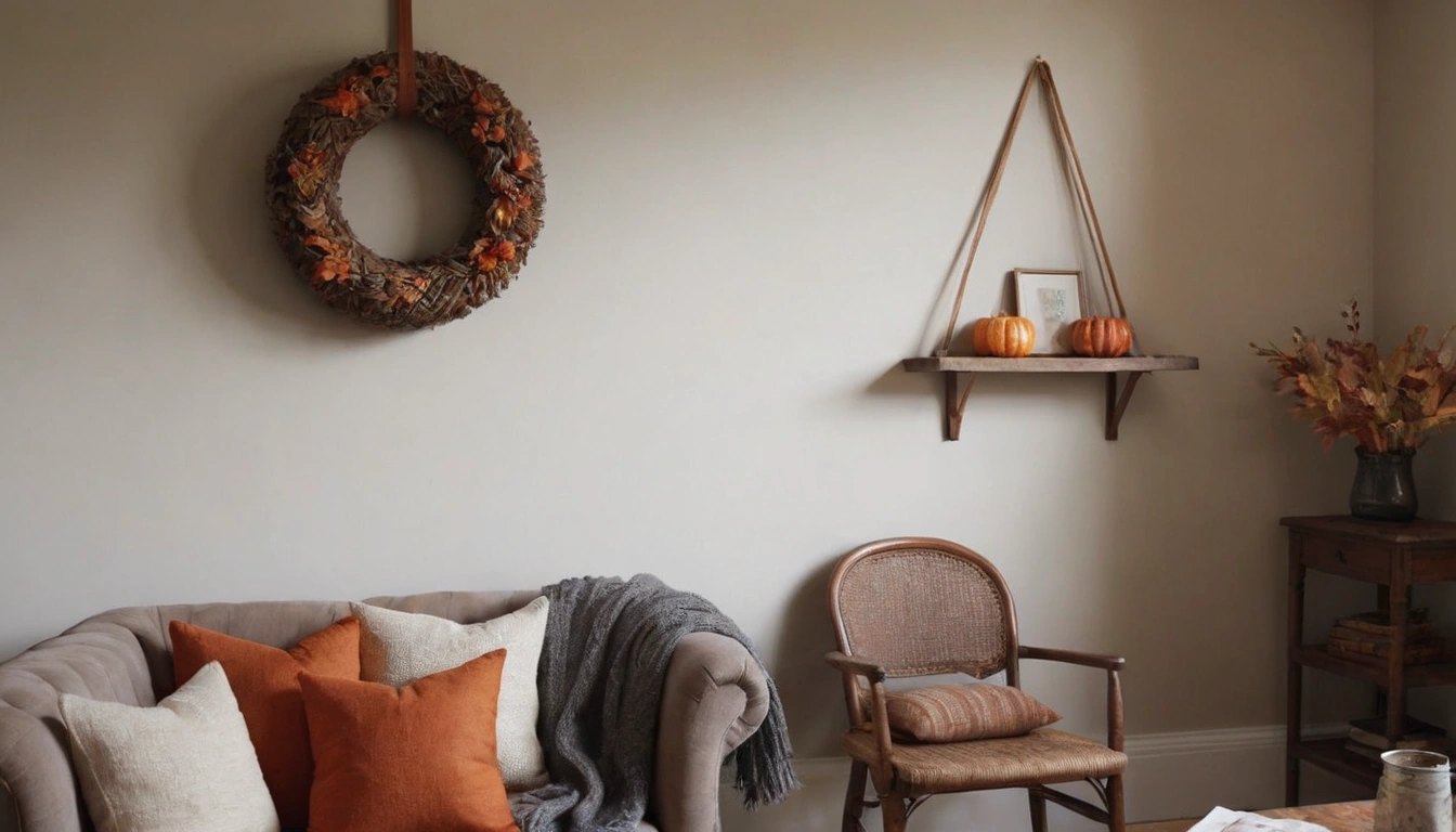 An image of a cozy living room with harvest-inspired decor.