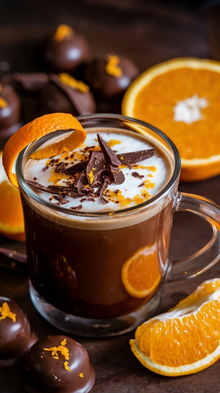 Dark chocolate orange coffee with chocolate-dipped orange segments