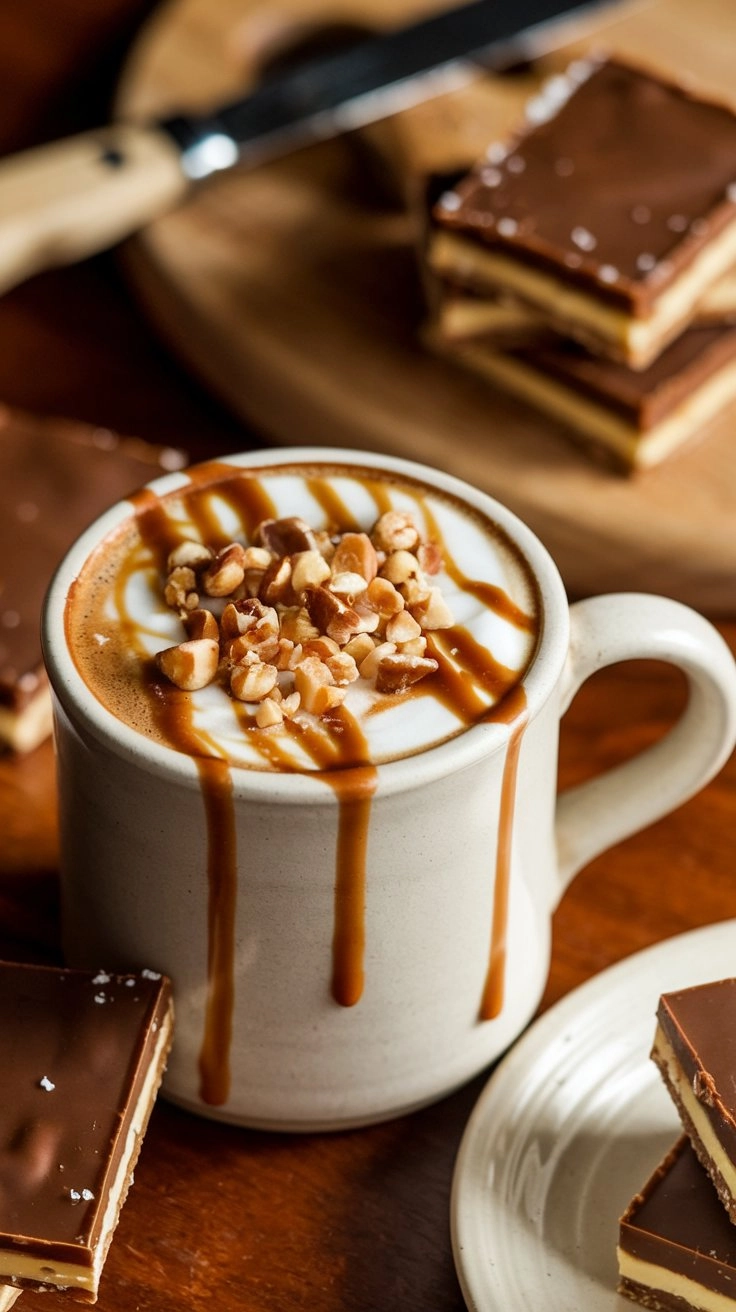 Toffee nut latte with crushed toffee and nuts