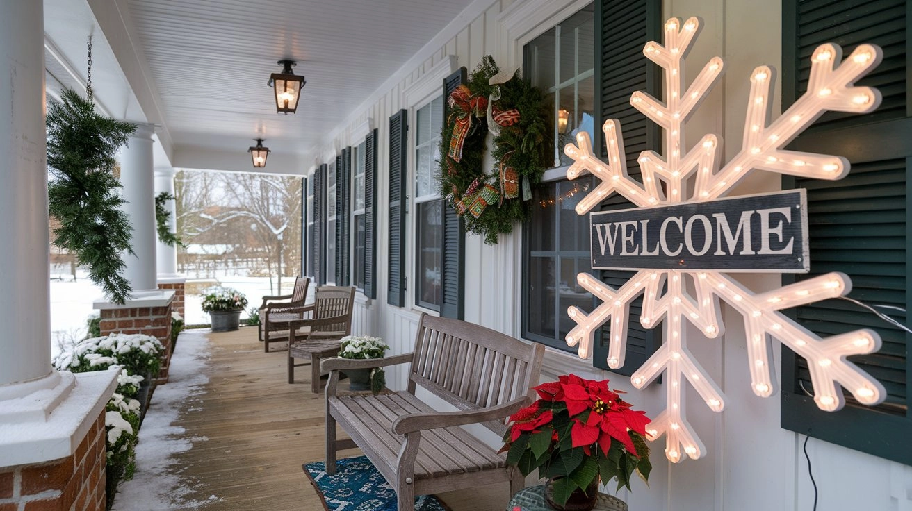 This photo shows a stylish Winter Porch Decor Ideas to Welcome Guests