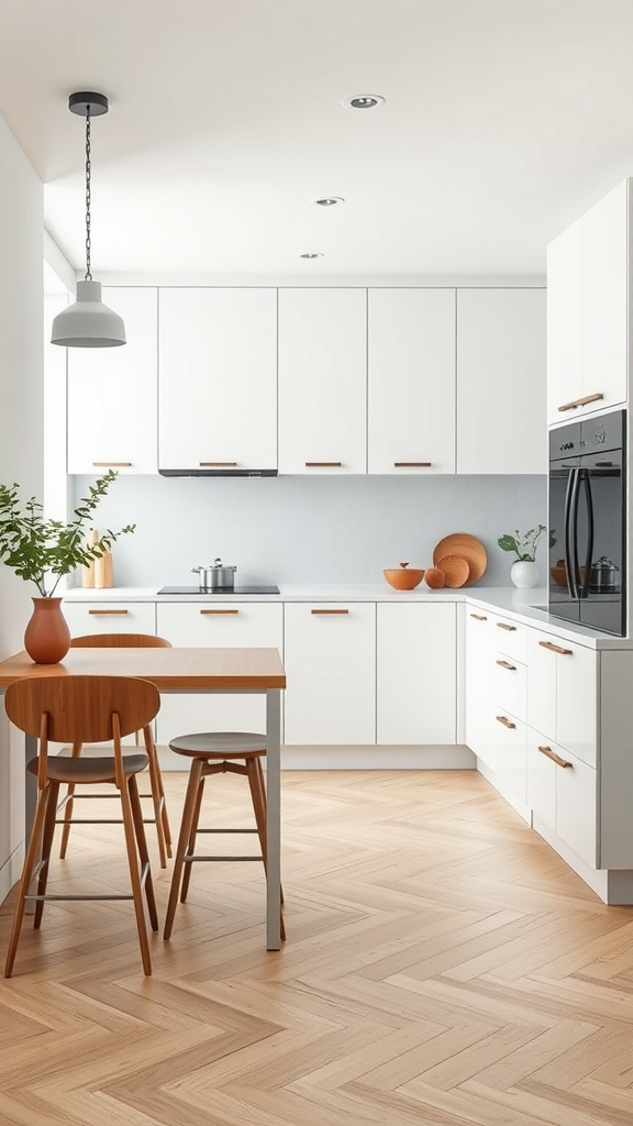 A modern kitchen featuring clean lines, simple shapes, and a minimalistic design.