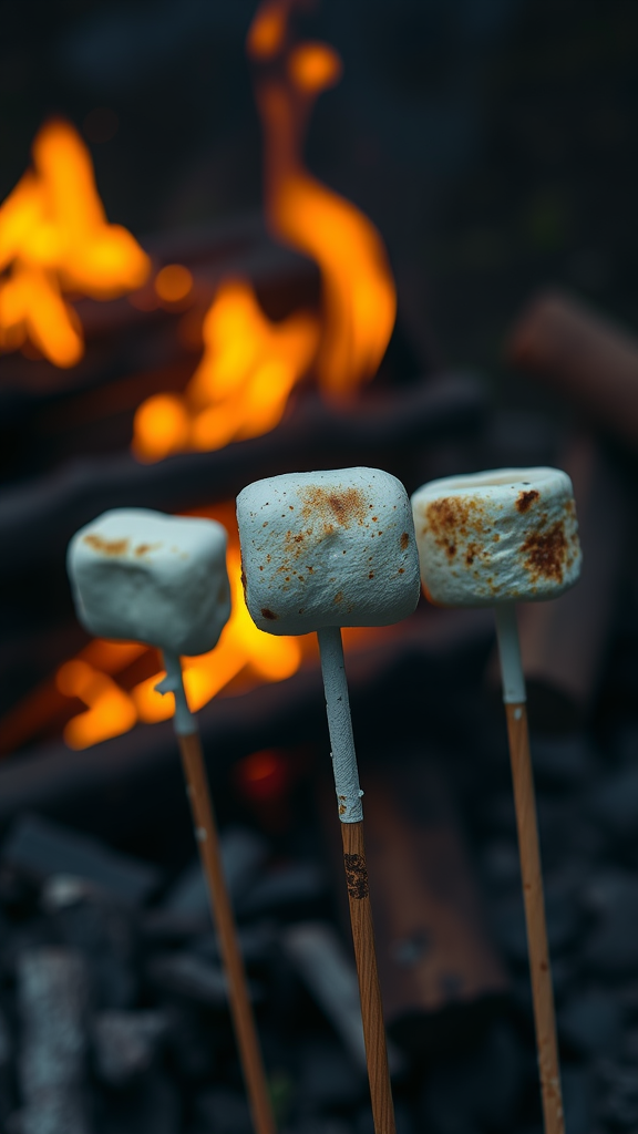 Marshmallows roasting over a fire