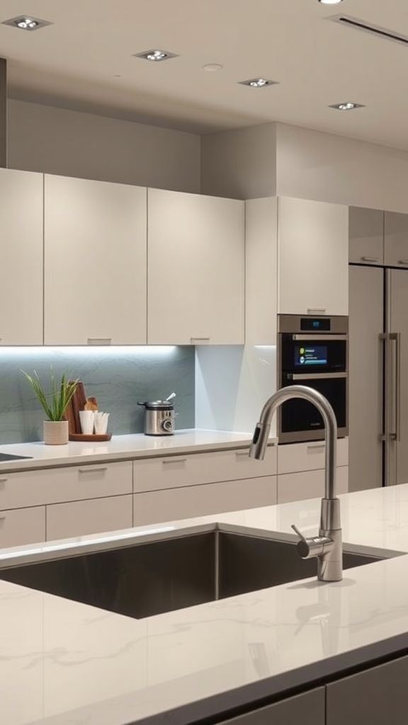 A modern kitchen featuring smart appliances and sleek design.