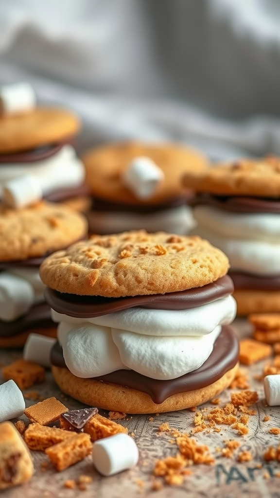 A plate of S'mores Christmas cookies with marshmallows and chocolate