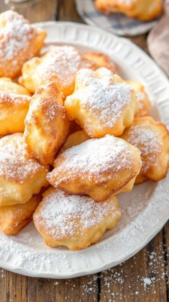 A white plate filled with delicious Vanilla French Beignets.