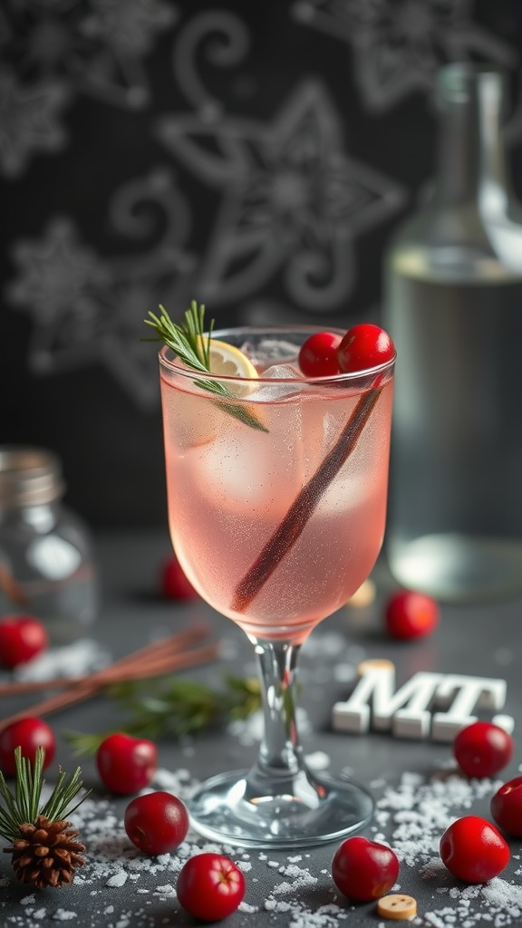 A refreshing cranberry vanilla vodka cooler with garnishes.