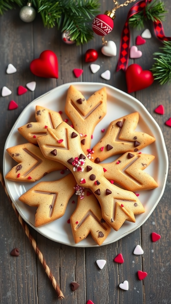 Cupid's Arrow Chocolate Chip Cookies on a plate