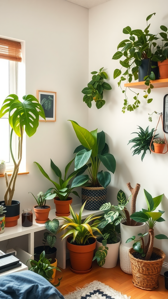 Indoor plants in a luxury dorm room, enhancing the space with greenery.