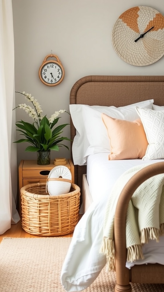 A collection of woven baskets in a bright room with natural light.