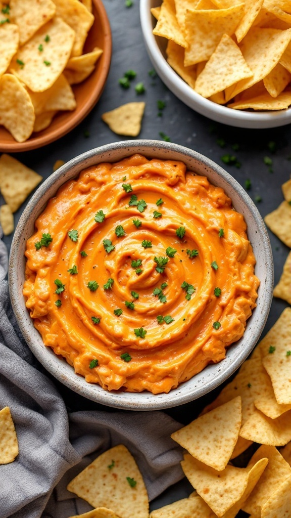 Buffalo chicken dip served with tortilla chips