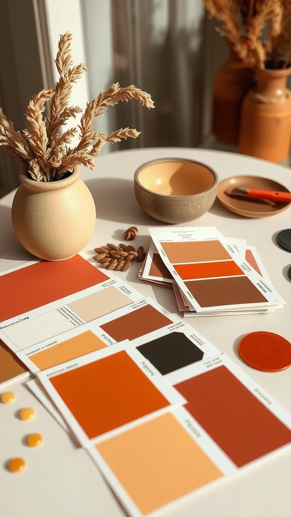 Color palettes and home decor items on a table