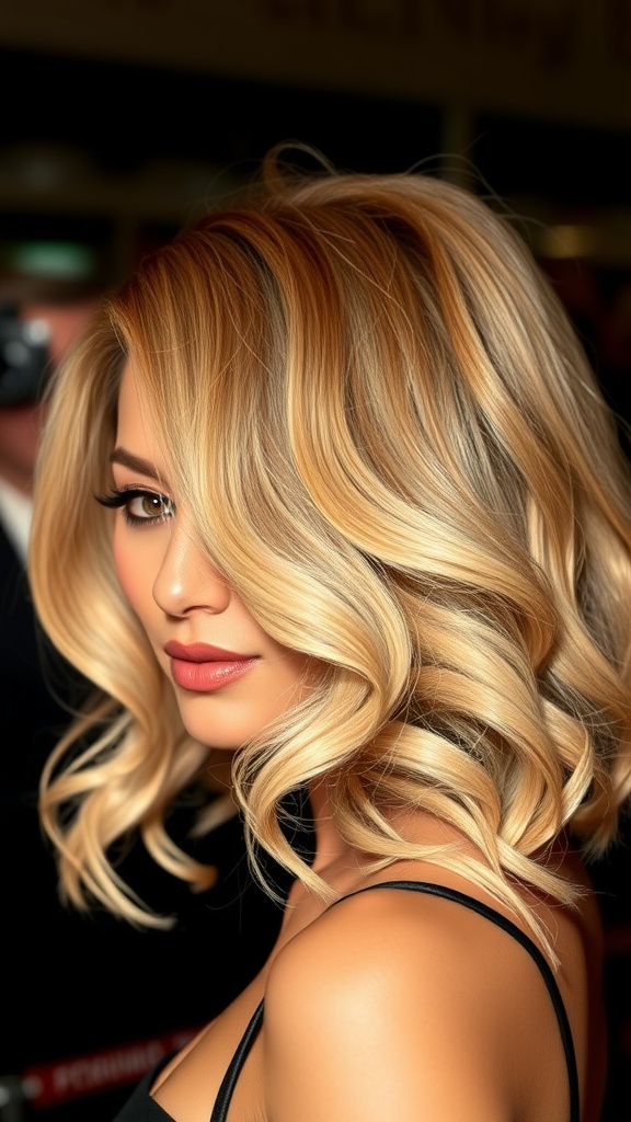 Woman with glamorous Hollywood waves hairstyle, showcasing soft, flowing curls.