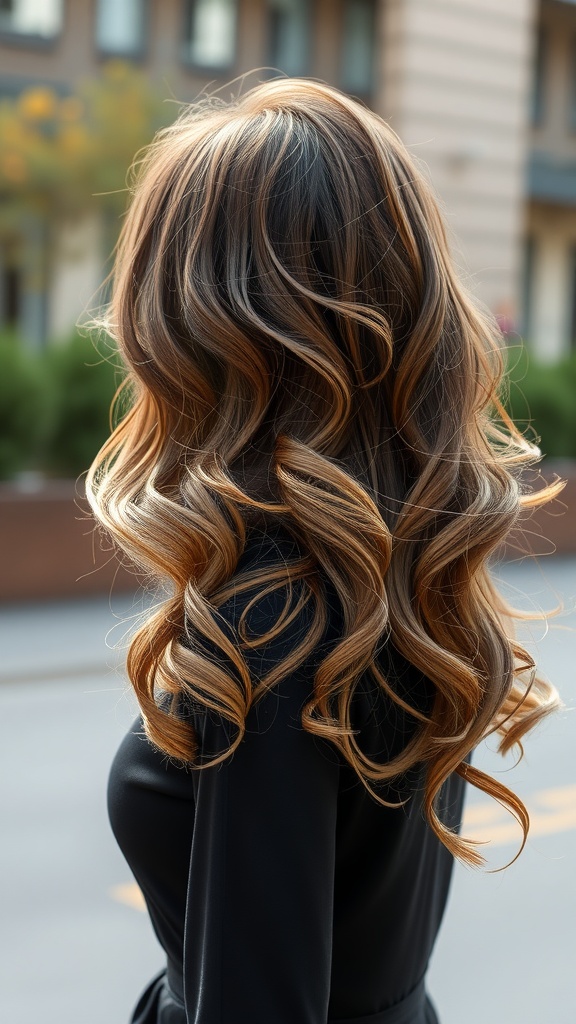 Woman with layered loose tresses styled elegantly