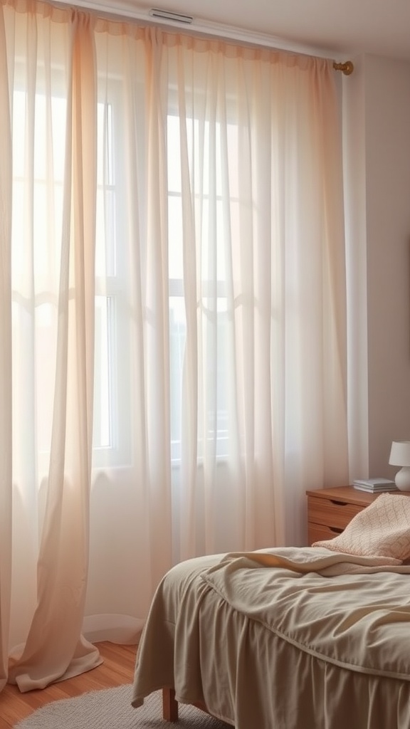 Soft pastel curtains in a bright bedroom