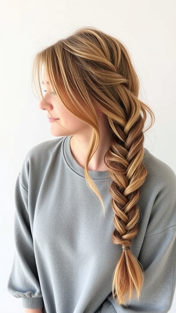 A woman with a soft side braid, showcasing a relaxed and stylish hairstyle.