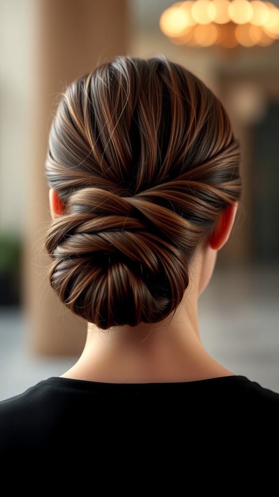 A sophisticated chignon hairstyle from the back.