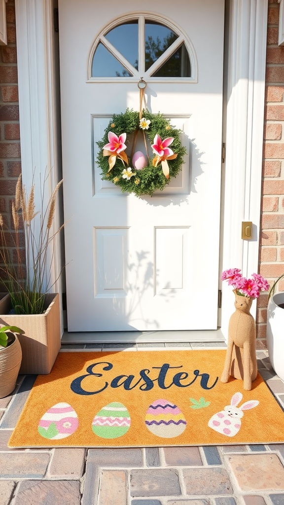 Colorful Easter-themed door mat with eggs and the word 'Easter'