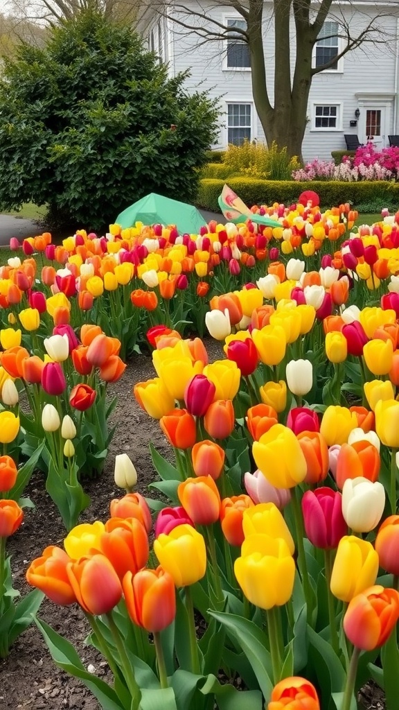 Colorful tulip flowers in a garden setting.