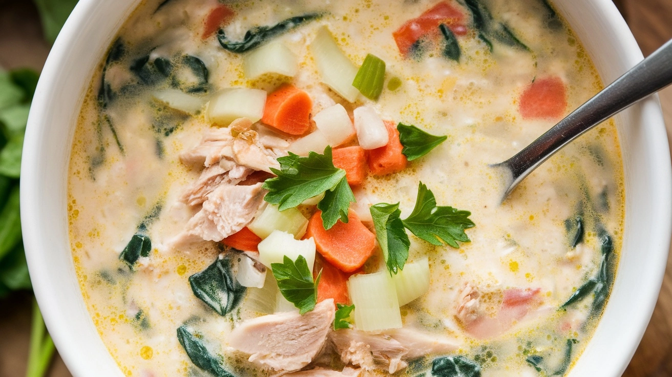 Cozy Chicken and Rice Soup with Fresh Spinach 1 chicken and rice soup with spinach