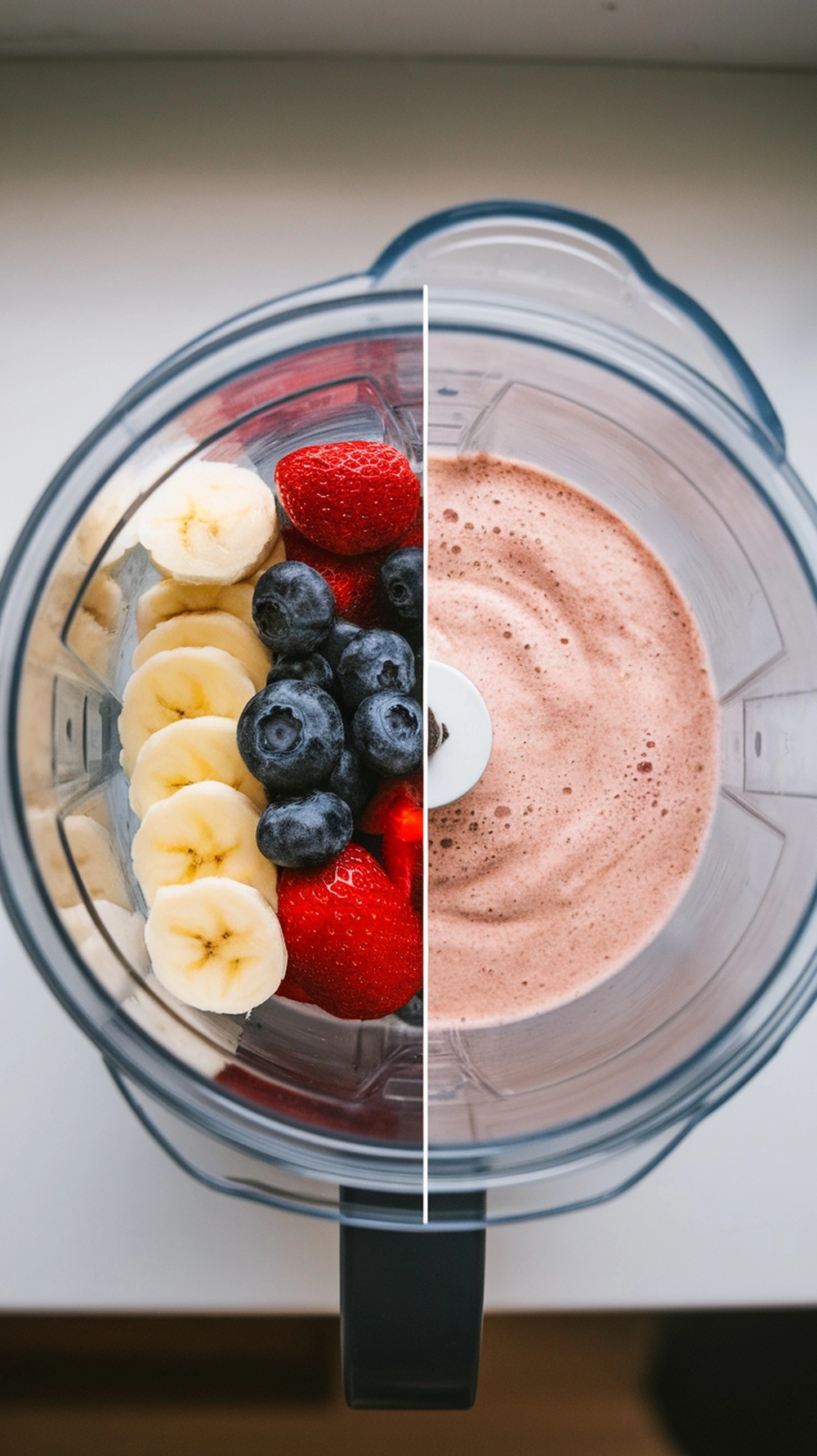 Before and after of a properly blended Easy Smoothie Recipe