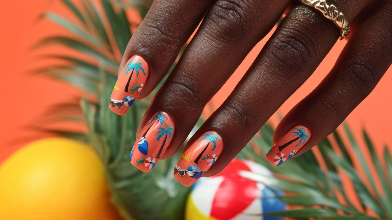 Irresistible Summer Vacation Nail Designs You’ll Love 1 Bright Summer Vacation Nail Designs with tropical colors and playful vacation vibes