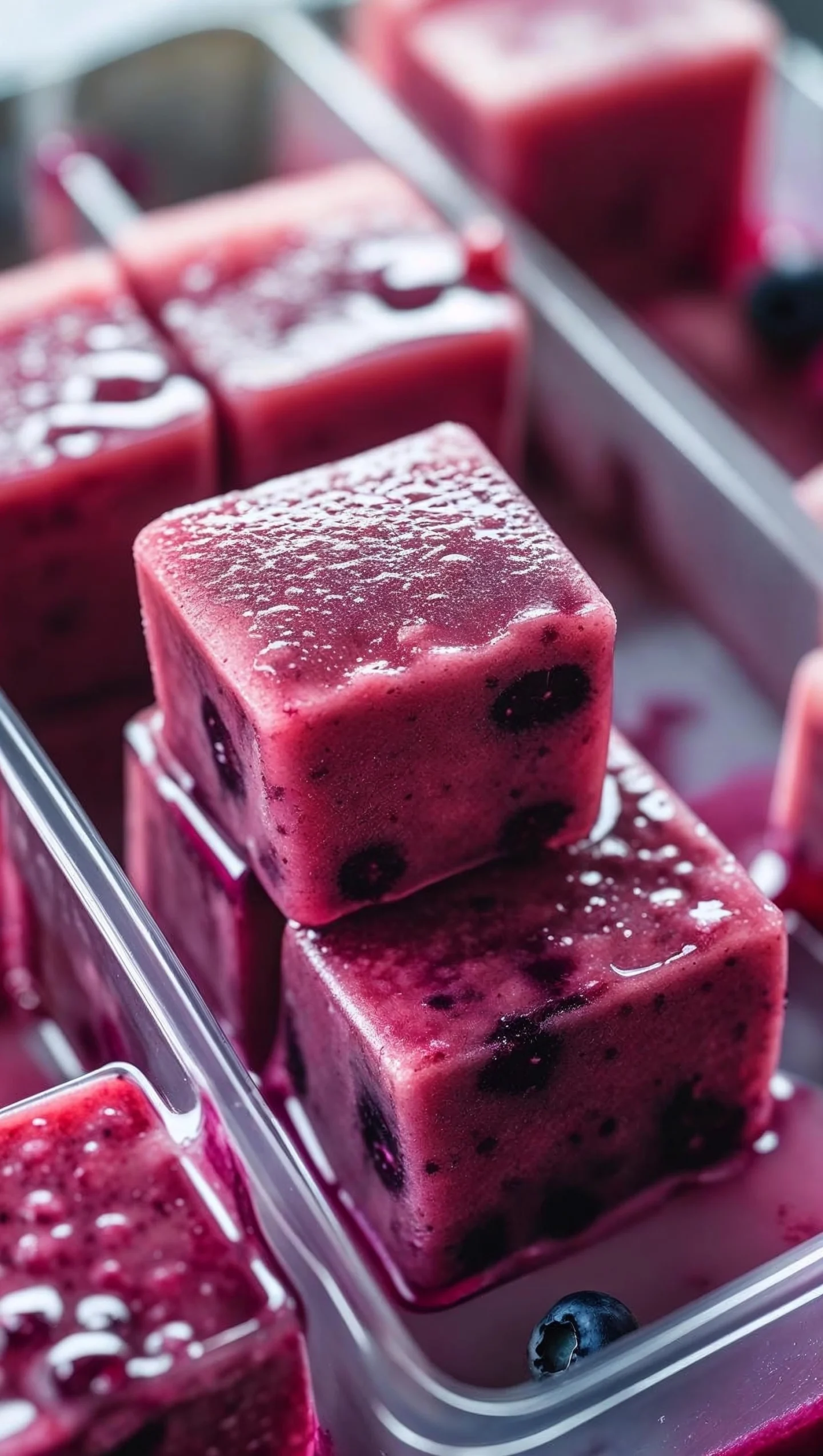 frozen mixed smoothies sitting in plastic cubes