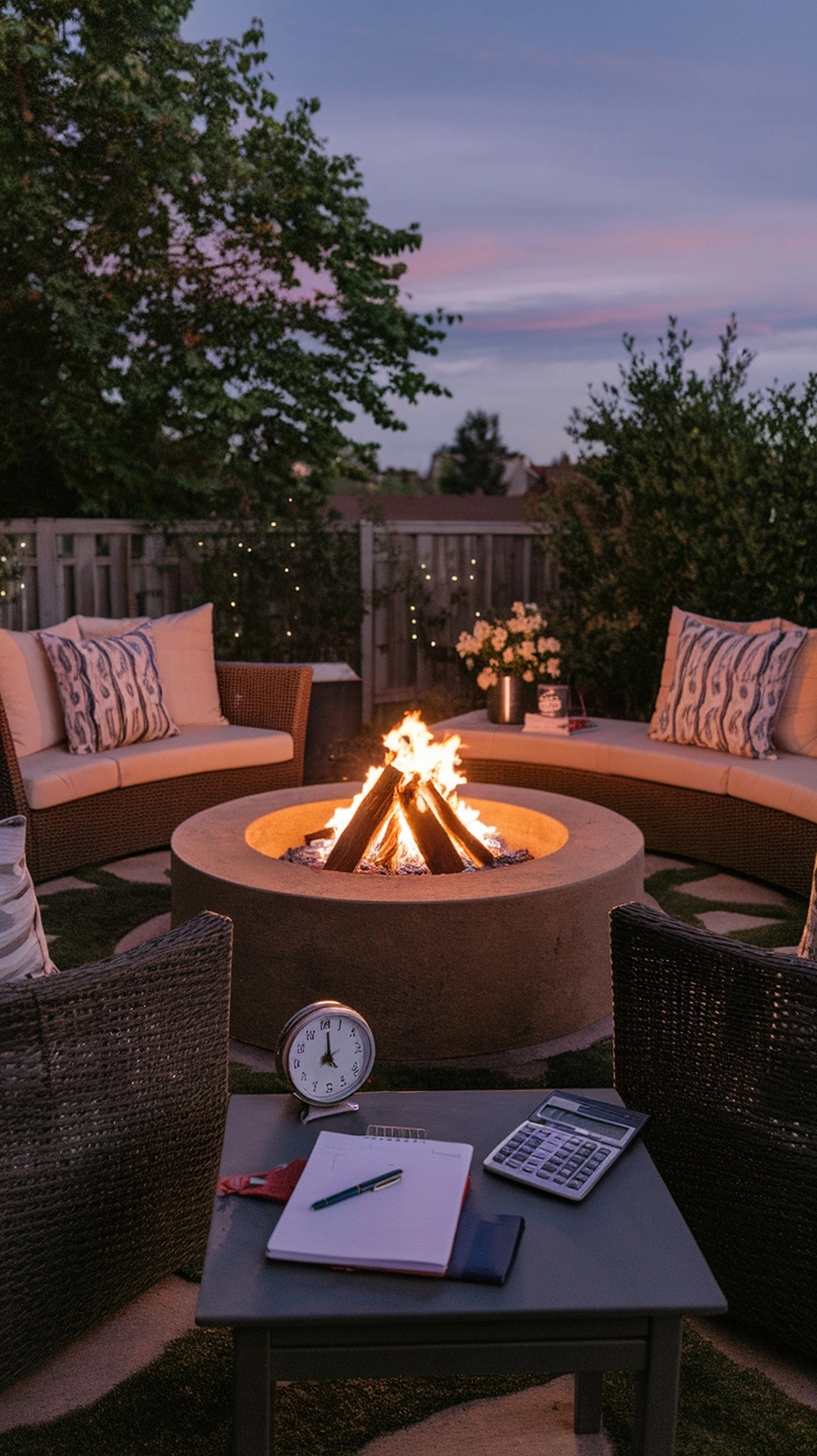 How to Create a Cozy Backyard with a Round Fire Pit 1 Cozy backyard fire pit area with seating and a warm fire.