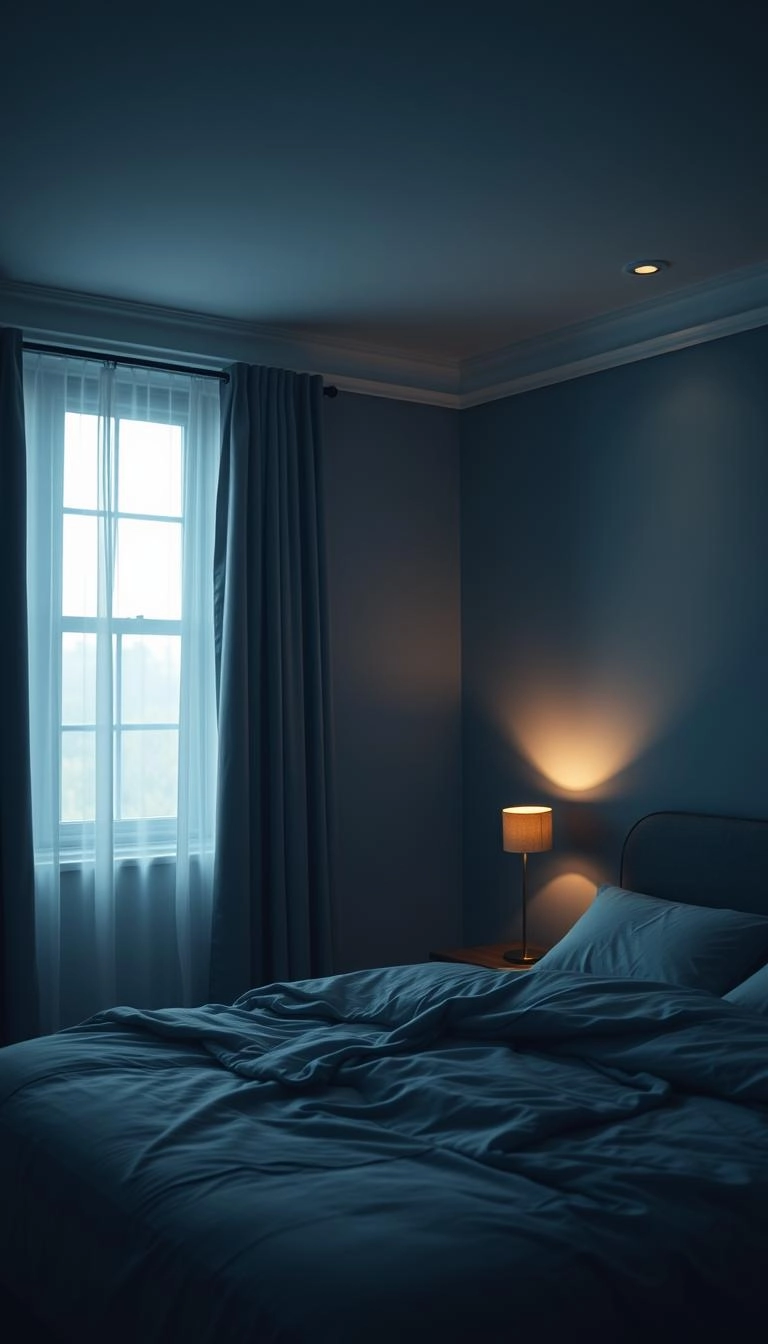 blue gray bedroom lighting