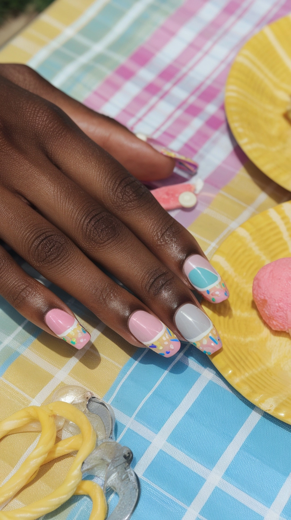 20 Fun Summer Nails to Try This Season 2 Fun Summer Nails art featuring ice cream cones with colorful scoops