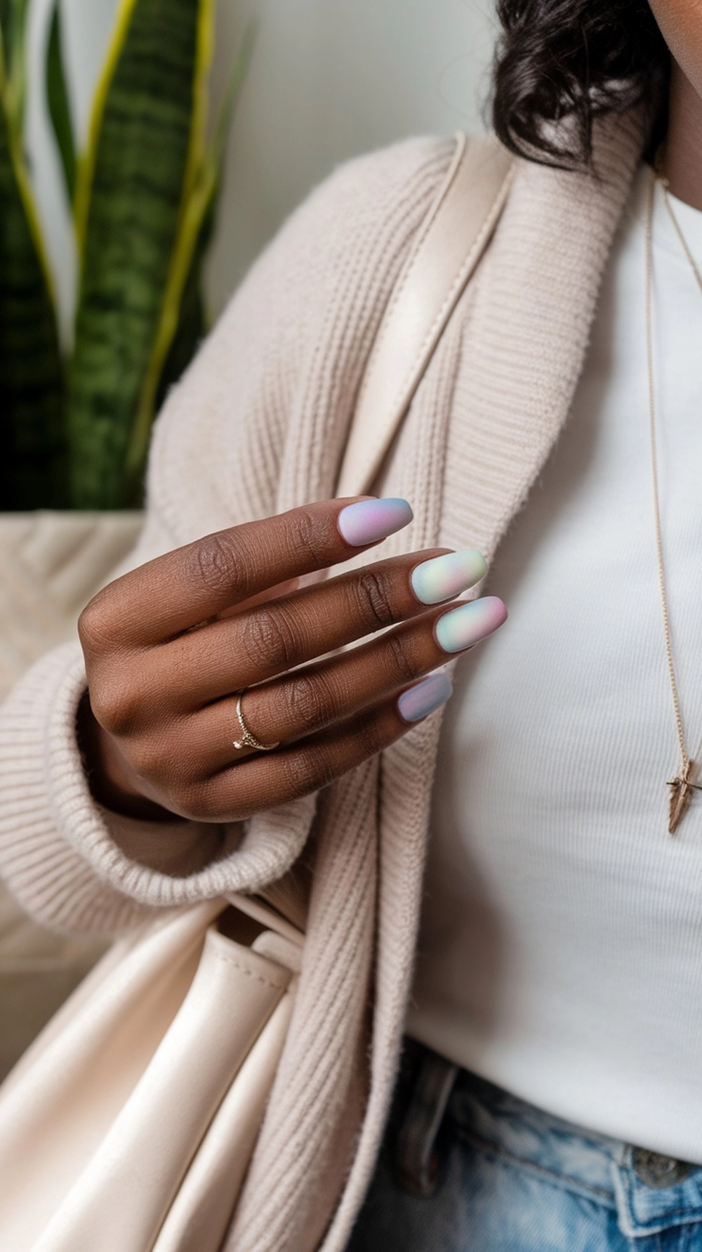 A close-up of pastel tie-dye nails with a soft color palette, showcasing a stylish summer look.