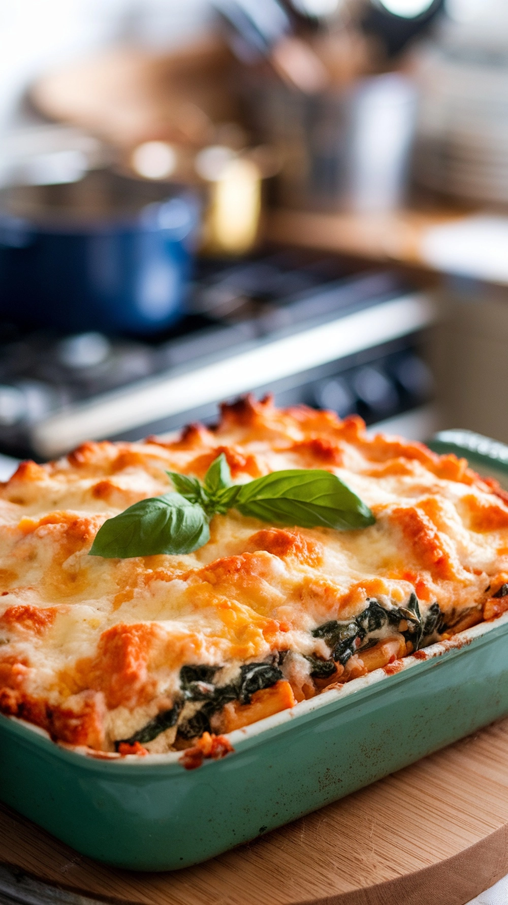 18 Easy and Delicious Fall Dinner Ideas for Cozy Nights 9 A delicious baked ziti dish with spinach and ricotta, topped with melted cheese and fresh basil.