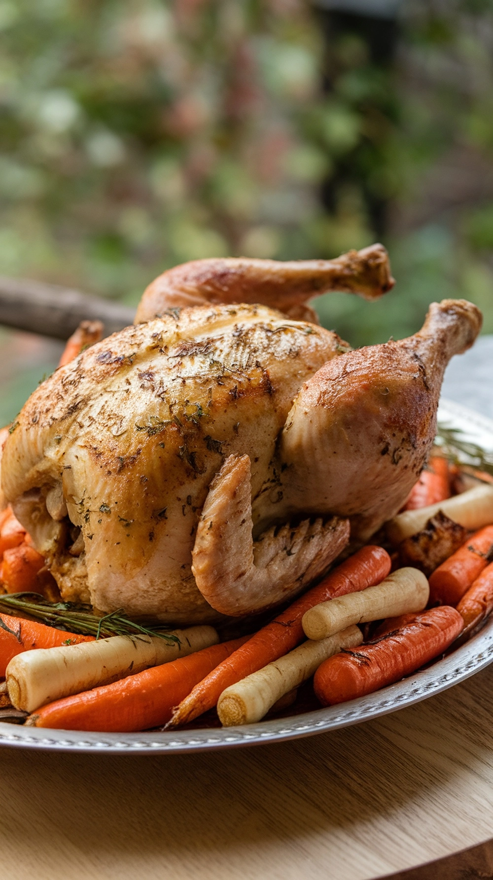 18 Easy and Delicious Fall Dinner Ideas for Cozy Nights 18 A roasted herbed chicken surrounded by carrots and parsnips on a platter.