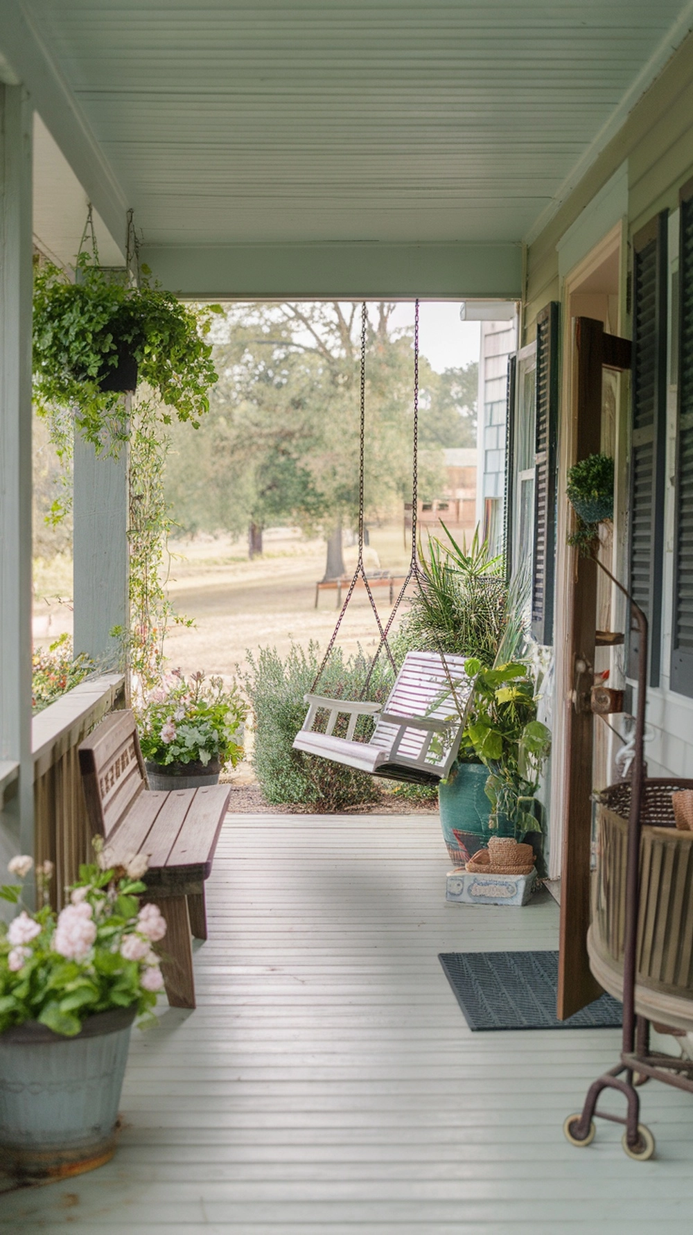 18 Cozy Fall Porch Decor Ideas to Welcome Autumn 19 A cozy porch featuring a swing, potted plants, and a welcoming atmosphere, perfect for fall.
