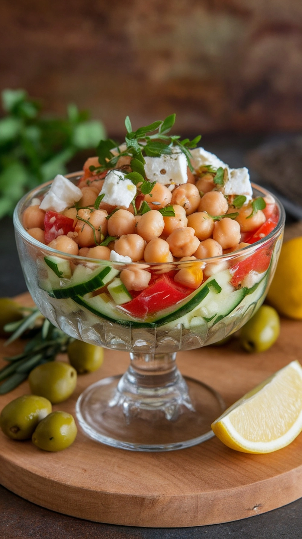 Low-Calorie Dinner Recipes Under 500 Calories 10 A bowl of Mediterranean Chickpea Salad with chickpeas, cucumbers, tomatoes, and feta cheese.