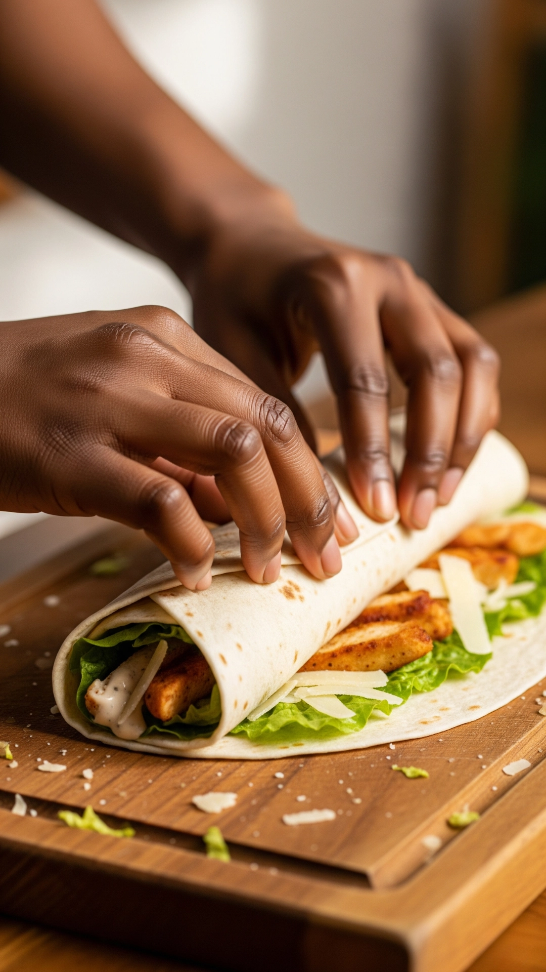 Irresistible Easy Chicken Caesar Wrap for Beginners 7 Roll the Wrap Tightly