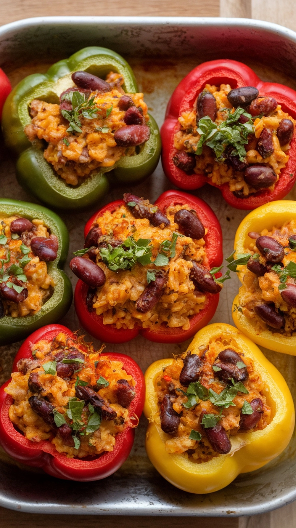 18 Easy and Delicious Fall Dinner Ideas for Cozy Nights 13 Colorful stuffed peppers filled with rice and beans, topped with cheese and herbs.