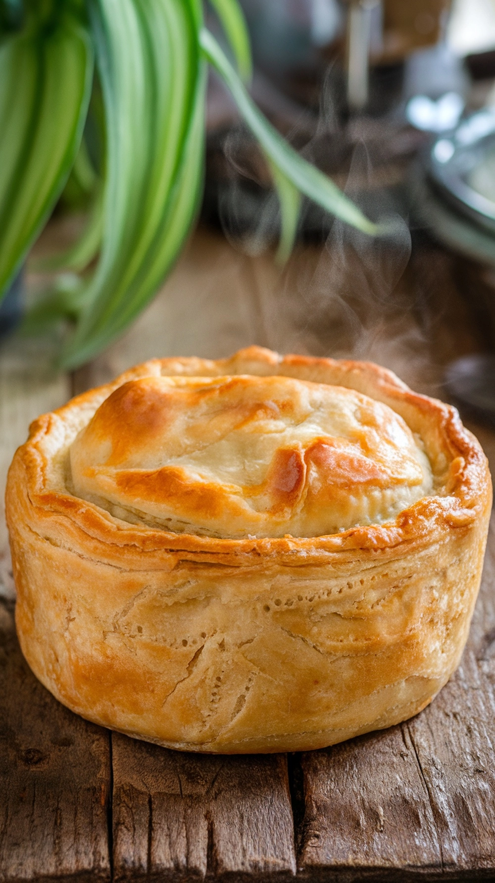 18 Easy and Delicious Fall Dinner Ideas for Cozy Nights 17 A freshly baked vegetable pot pie with a flaky crust, steaming on a wooden surface.