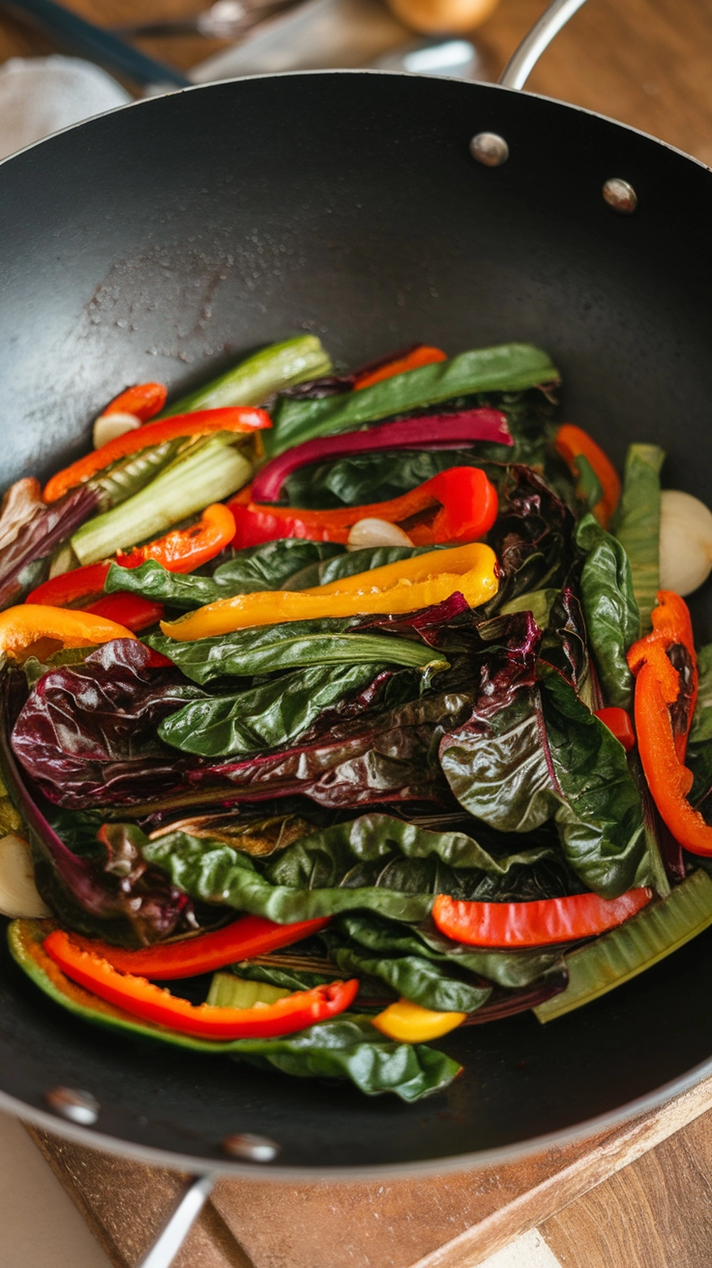 18 Easy and Delicious Fall Dinner Ideas for Cozy Nights 2 A colorful vegetable stir-fry with fall greens and bell peppers in a wok.
