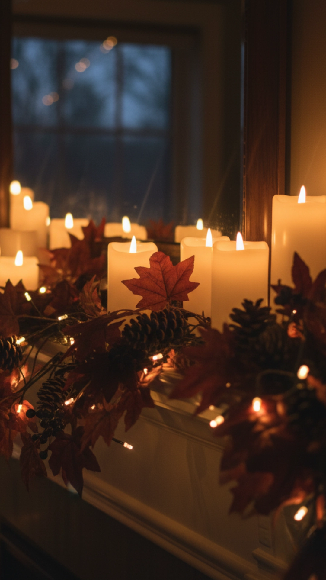 Incredible Fall Mantle Decor Ideas You'll Obsess Over 11 A cozy fall mantle illuminated by warm fairy lights