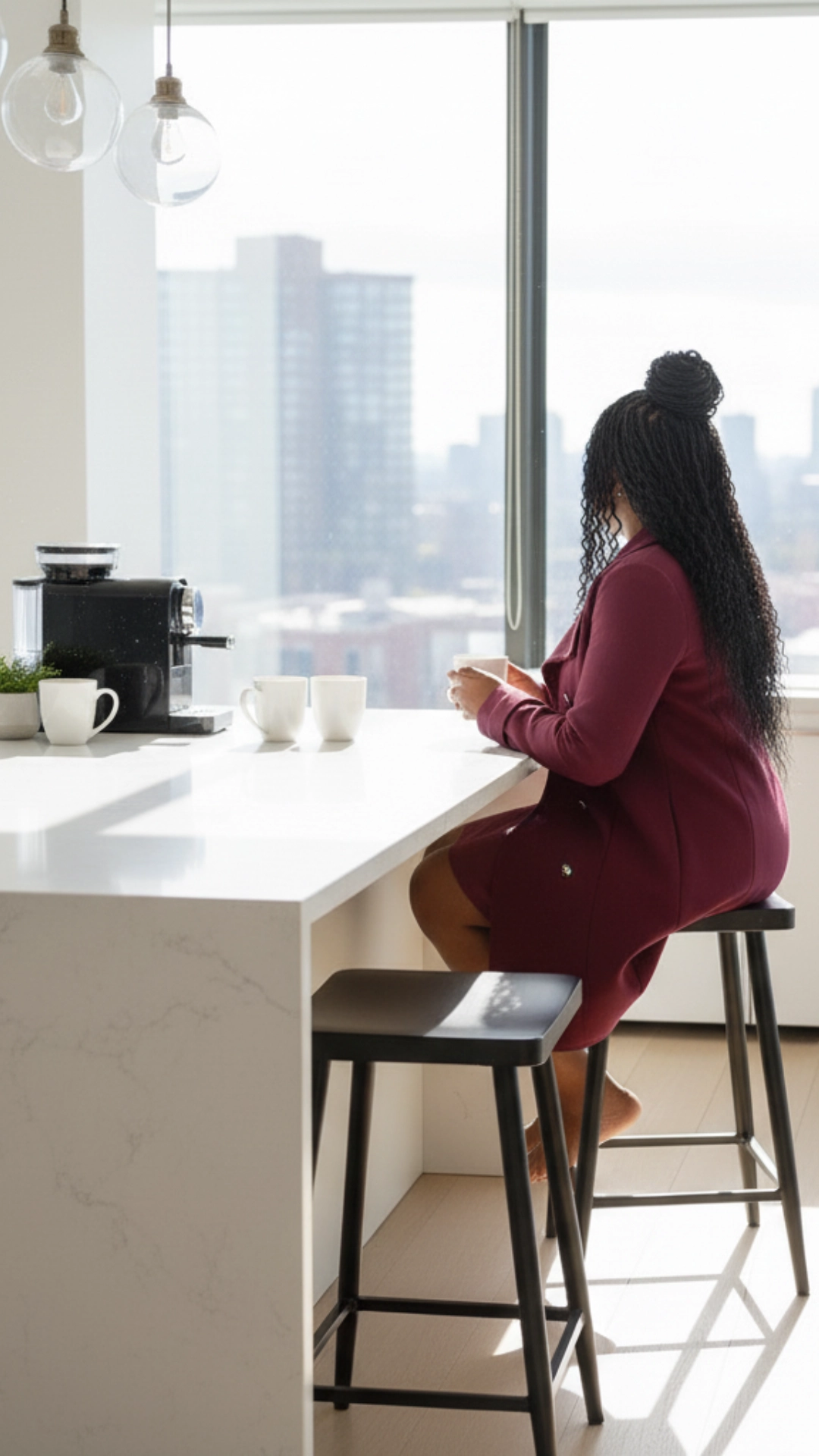 A woman drinking a cup of coffee