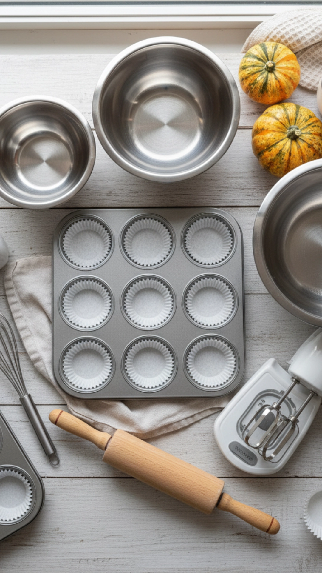 Baking equipment needed for making Mini Pumpkin Cheesecakes