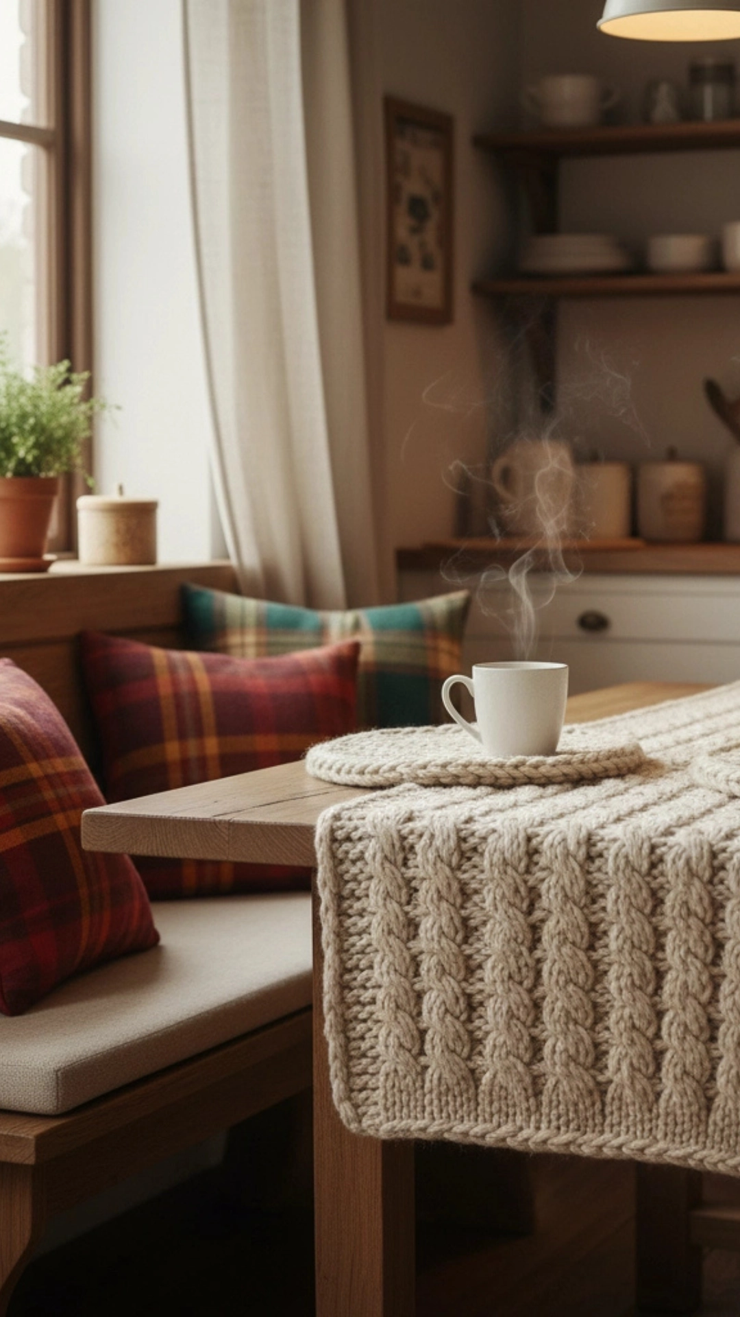 Cozy fall kitchen decor with textiles and fabrics