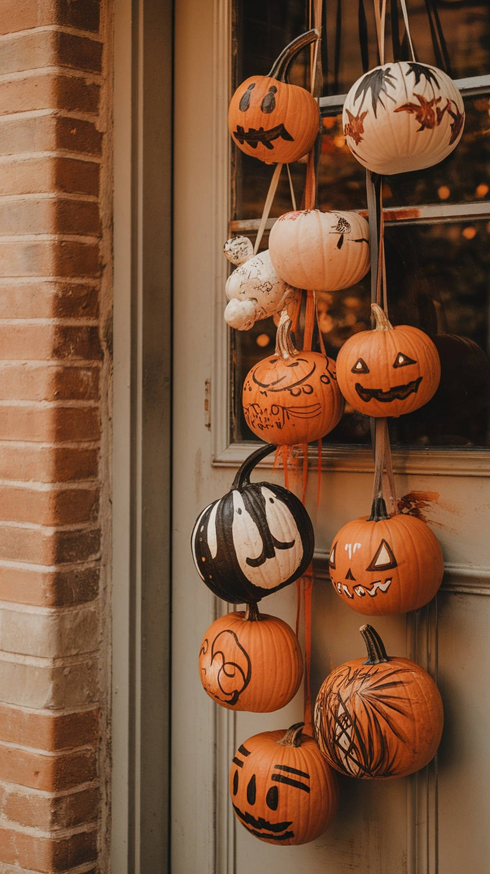 14 Beautiful Fall Door Decorations to Welcome Autumn 22 Colorful painted pumpkins hanging as door decorations