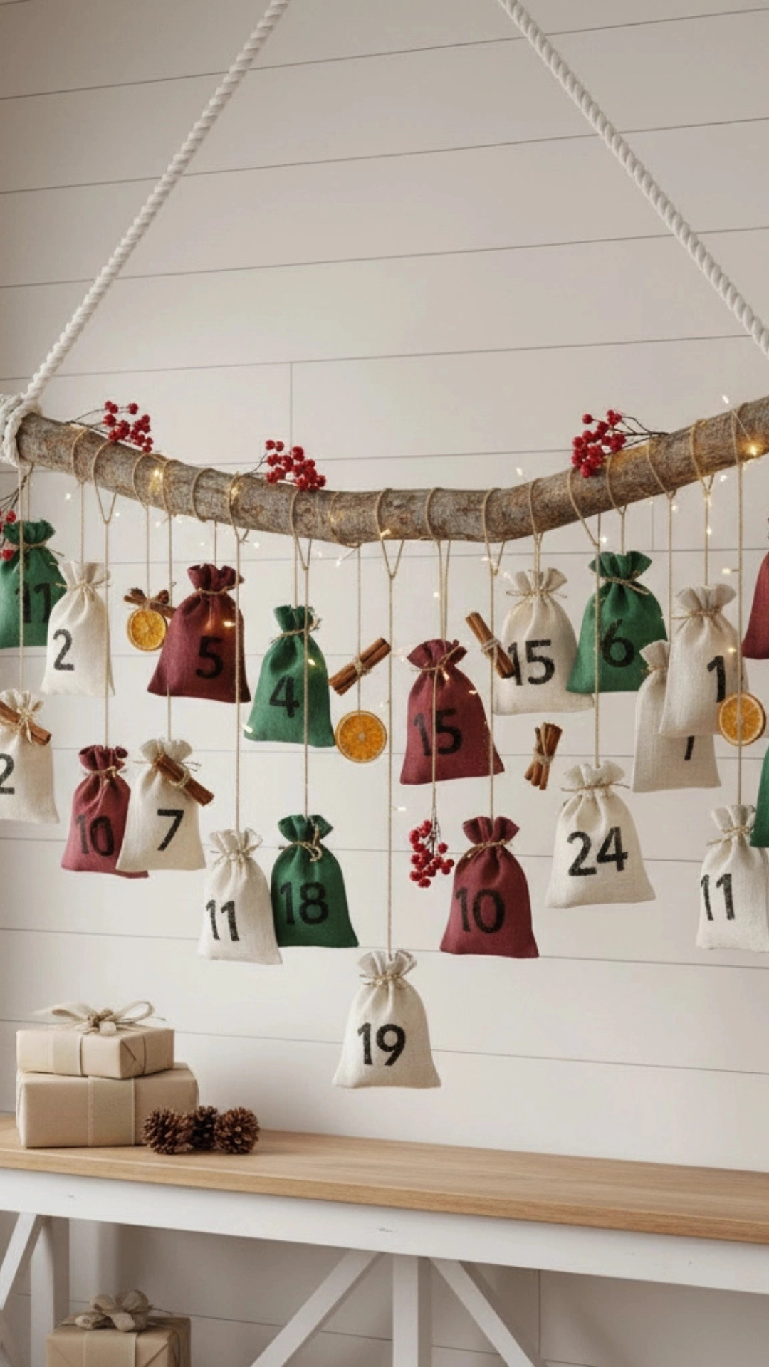 14 Creative Christmas Decor Ideas for Your Home 2 A creative advent calendar display with colorful boxes and fairy lights.