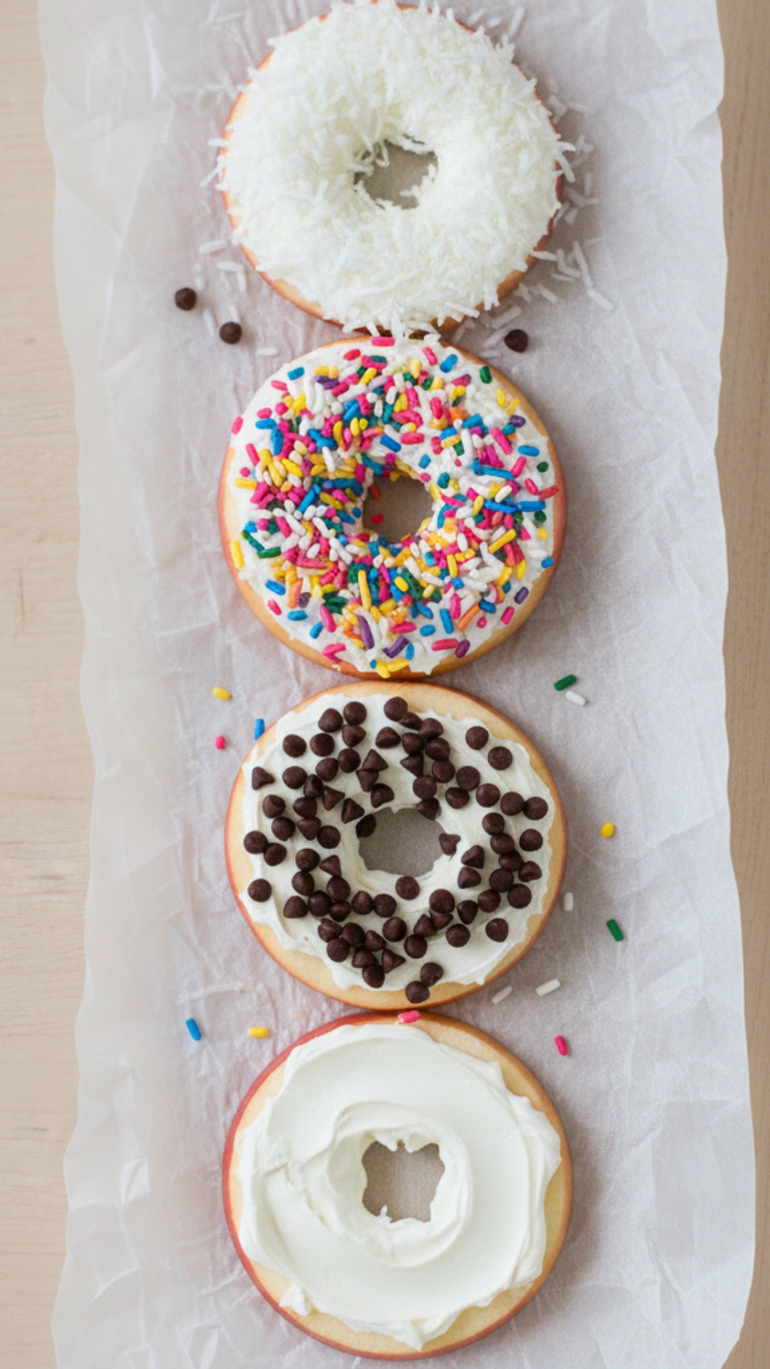 My Top 10 Fun Thanksgiving Snacks for Kids 4 Thanksgiving snacks for kids shown as apple slices decorated like donuts with cream cheese and toppings.