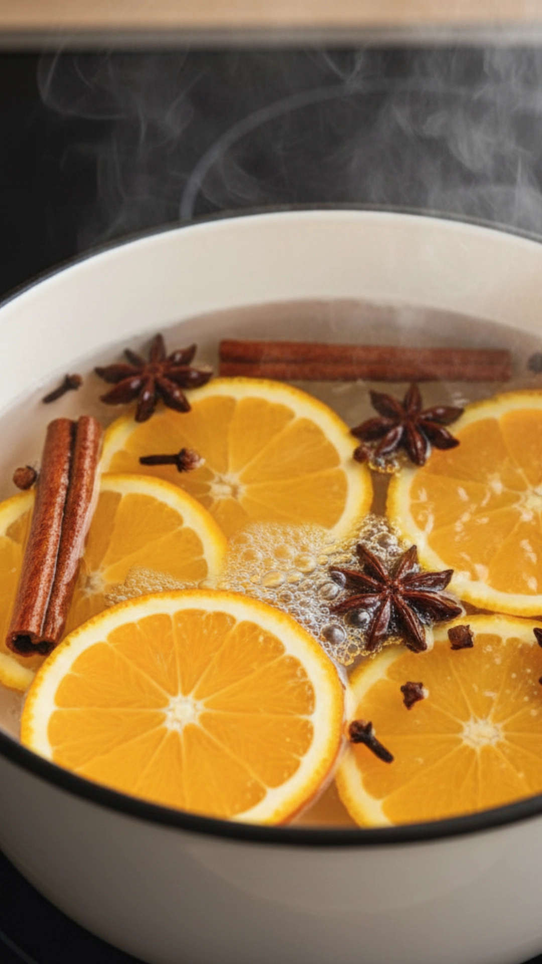 15 Unforgettable Rustic Living Room Decor Ideas 29 A small pot simmering on a stove, filled with orange slices, cinnamon sticks, and star anise, creating a cozy fall aroma.